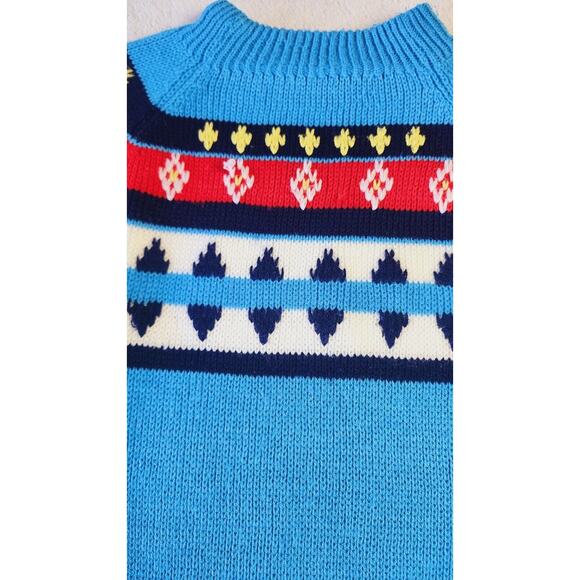 VTG 70S Kids Fair Isle Knit Sweater Blue White Crew neck Sz L 6/7 Little Alumnus - Picture 10 of 14
